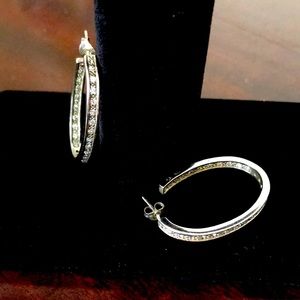 Sterling Silver hoop earrings with full CZ studded channel
